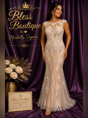 Cachet Size 16 Nude Ivory Lace Mermaid Evening Gown Formal Mother of the Bri